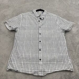 Artefact Button Up Shirt Mens M Black Windowpane Abstract Short Sleeve Preppy